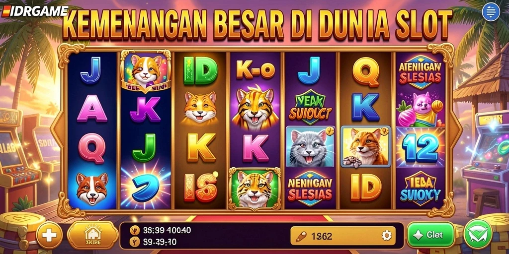 Screenshot IDRGAME menunjukkan gameplay Slot yang mengasyikkan dan penuh warna.
