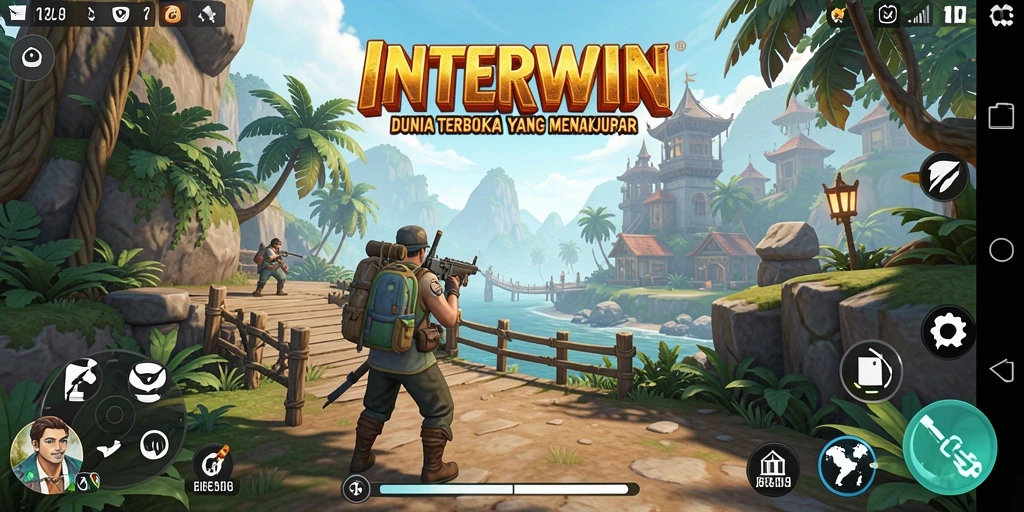 Tangkapan layar dari gameplay INTERWIN yang menampilkan eksplorasi dunia terbuka yang luas.