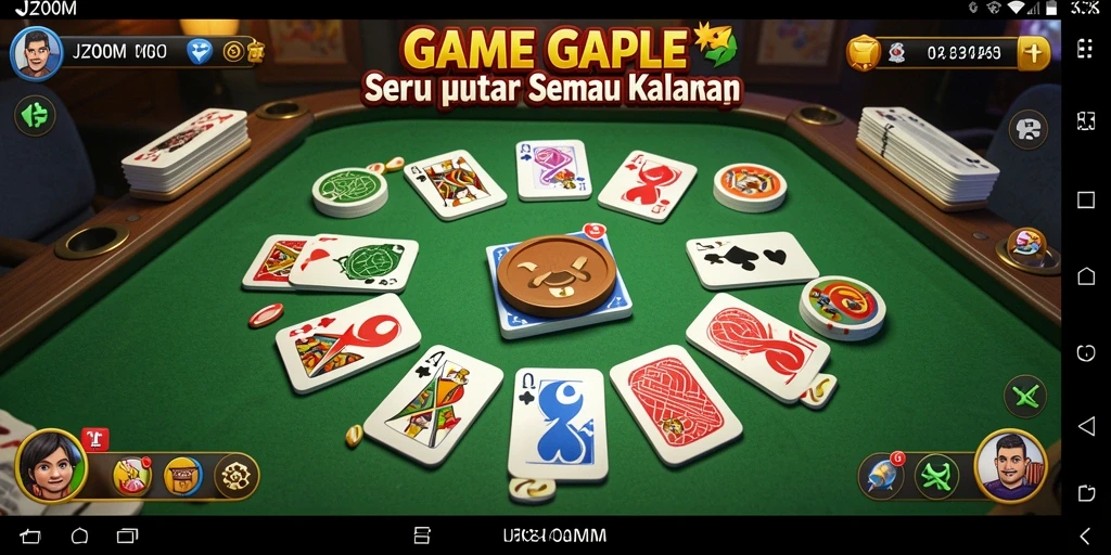 Tampilan gameplay seru dari J200M dalam permainan Gaple.