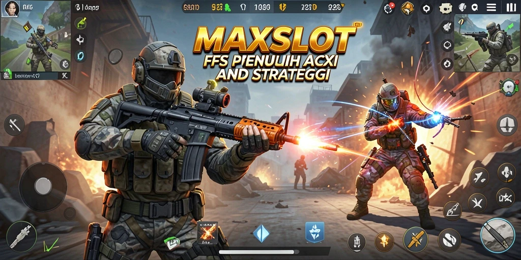 Tampilan gameplay seru MAXSLOT dengan aksi pertarungan FPS yang mendebarkan.