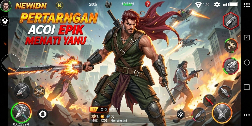Screenshot gameplay NEWIDN menampilkan pertarungan aksi yang mendebarkan.