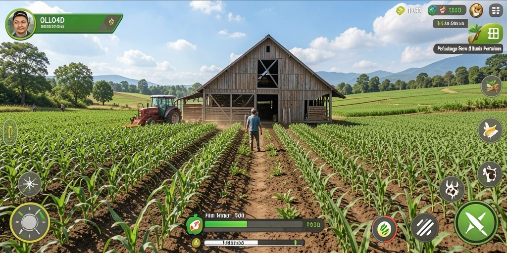 Tampilan gameplay OLLO4D yang menarik dengan aktivitas bertani dan merawat hewan.