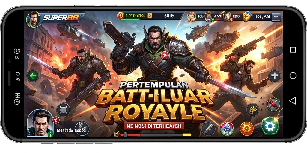 Screenshot SUPER88 menampilkan intensitas pertempuran Battle Royale.