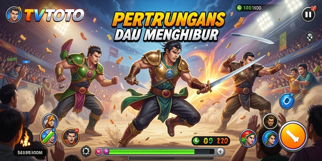 Screenshot gameplay <strong>TVTOTO</strong> menampilkan pertarungan seru antara karakter dengan efek grafis yang luar biasa.