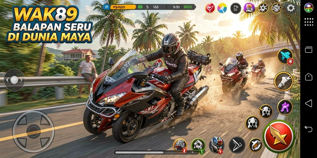 Screenshot gameplay WAK89 menampilkan aksi balapan yang mendebarkan.
