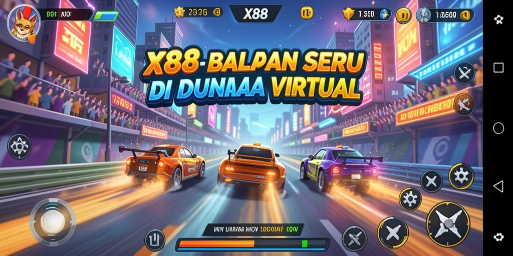 Tampilan gameplay X88 yang mendebarkan di lintasan balap.